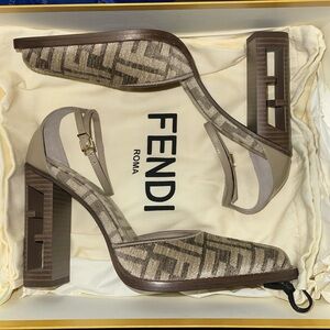 Fendi Shoes | New In Box. Fendi FF Logo Jacquard Sandal Heels